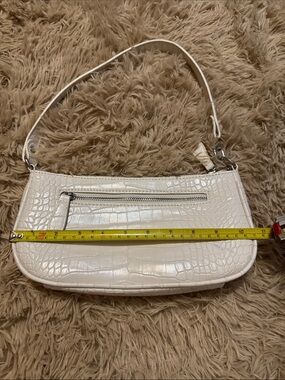 Ivory Croc-Embossed Shoulder Bag with Front Zip Pocket